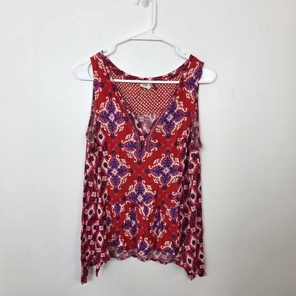 Akemi + Kin Anthropologie Red Geometric Boho Summer Cute Tank Top Size Medium - Picture 2 of 8